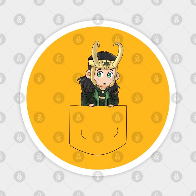 Loki kawaii in pocket Magnet by peekxel